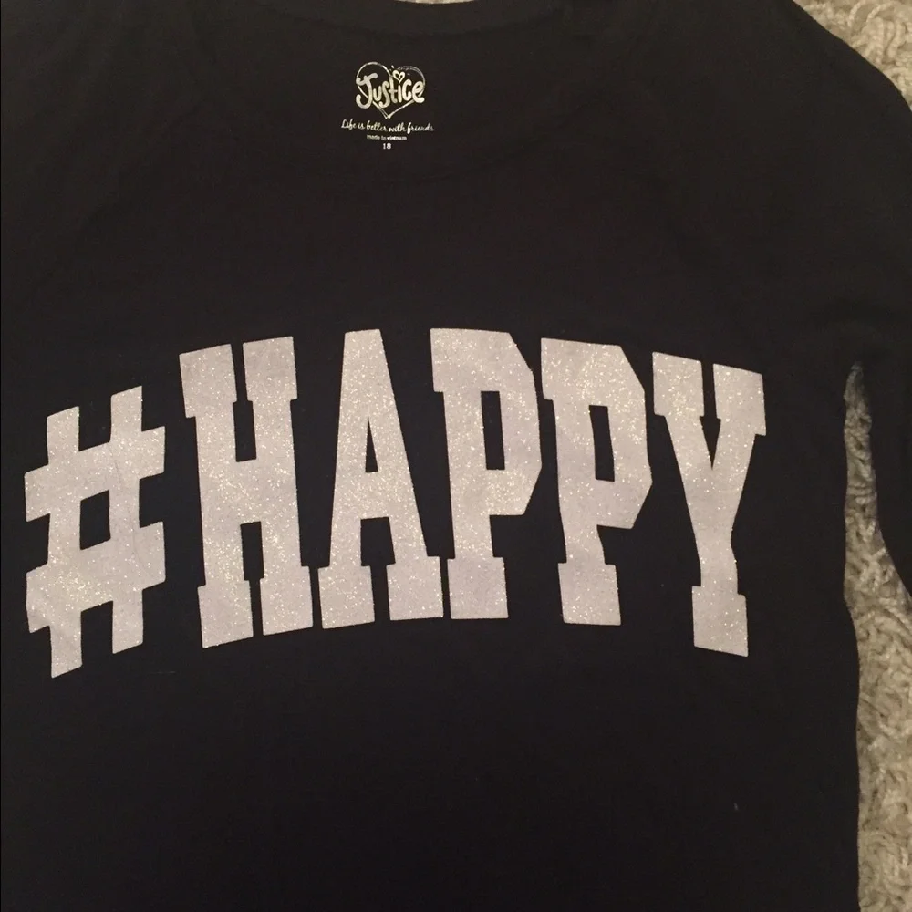 Justice shirt girls sz 18 XL #Happy shirt . Will fit a women’s XS-S.